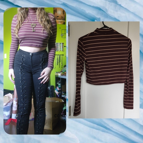 Burgundy Cropped Long Sleeve Top - Picture 2 of 2